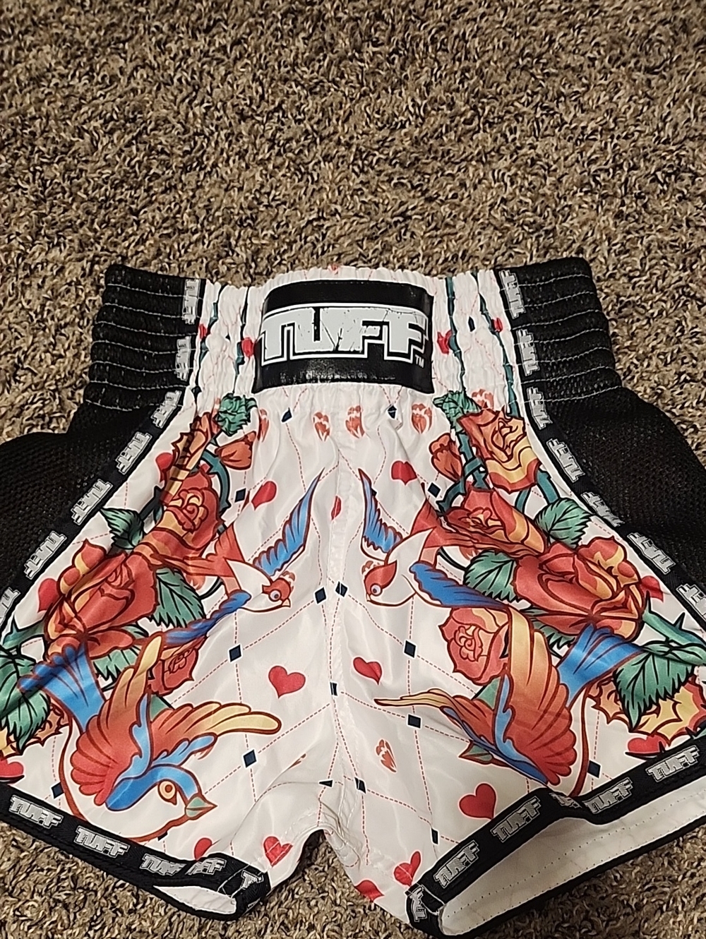 Tuff White Floral & Swallow Muay Thai Shorts